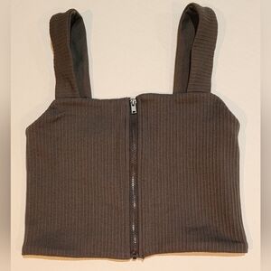OFFLINE by Aerie Zip Tank Top.  Dark Gray, Size S.